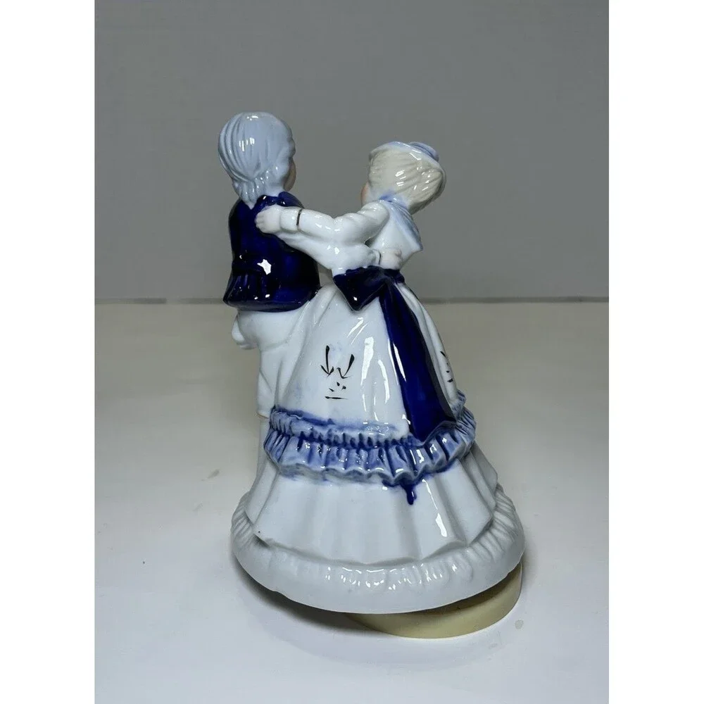 Vintage Colonial Porcelain Dancing Couple “Music Box” Figurine White/Blue Decor